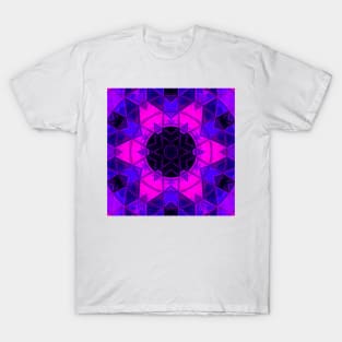 Mosaic Kaleidoscope Flower Blue Black and Purple T-Shirt